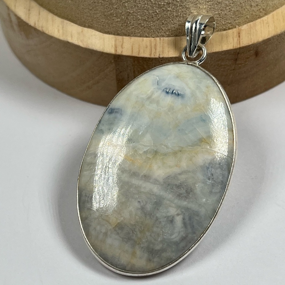 925 Sterling Silver Overlay Blue Rhodochrosite Gemstone Statement Pendant - Picture 1 of 8